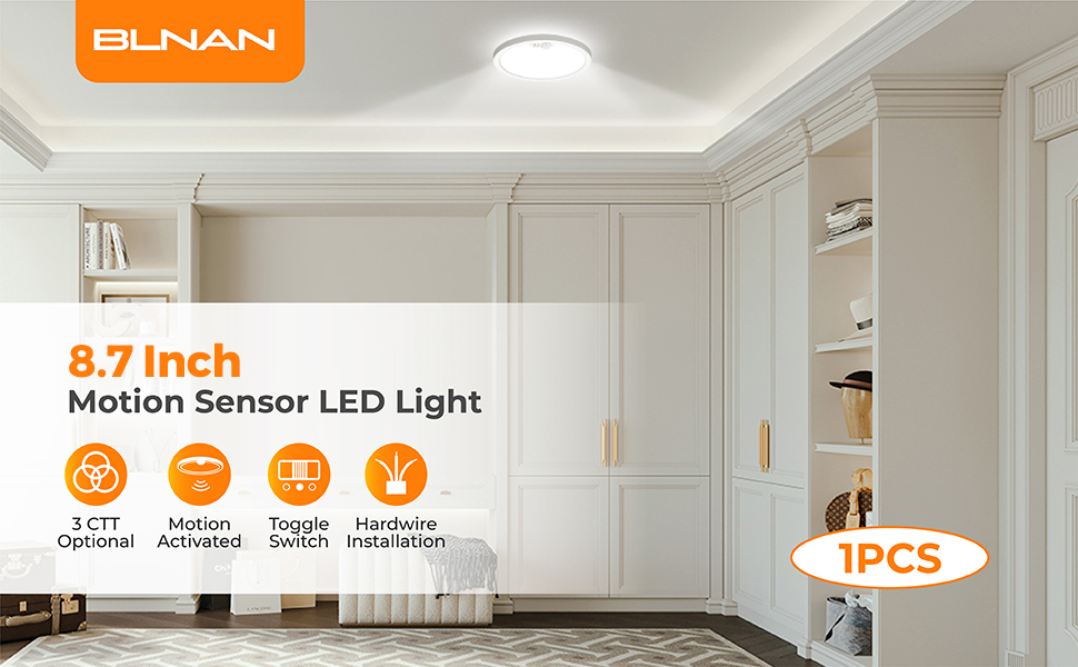 motion sensor activated LED flush mount ceiling light fixture detection detected 8.7inch 18w blnan