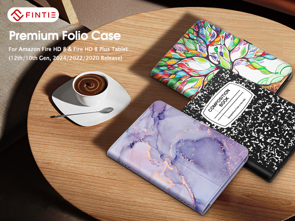 fire HD 8 12th generation 2024 2022 10th gen 2020 leather cover 8 inch fold stand case