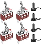 RVBOATPAT 4PCS Waterproof Toggle Switch 12VDC 30A 250VAC 15A SPST 2 Pin ON Off Heavy Duty with Wa...