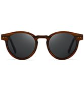 SUNGAIT Round Wood Polarized Sunglasses Womens Vintage