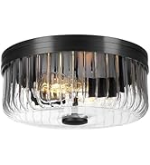 Rosient Modern Flush Mount Ceiling Light, Ceiling Lamp with Clear Striped Glass Shade, Rustic Rou...