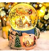 Mr.Winder Christmas Music Box Snow Globe Gift, Musical Rotating Santa Claus Flying Over Village G...