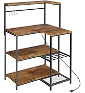 yoopin L-Shaped Bakers Rack with Power Outlet, 4 Tier Corner Kitchen Shelf with Microwave Stand, ...
