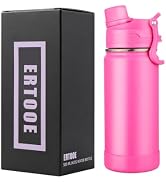 Insulated Water Bottle 16oz, Stainless Steel Double Wall Vacuum Sports Flask with 2-in-1 Straw &amp; ...