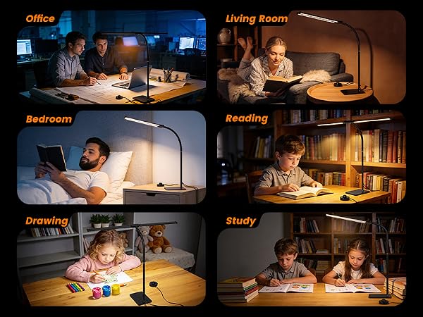 LED Desk Lamp with Base, Double Head Smart Desk Light with Controller Table Lamp for Home Office