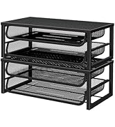 Ekisemio Desk File Organizer, 2 Pack 2-Tier Letter Tray Paper Organizer with Sliding Trays, Metal...