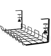 No Drill Under Desk Cable Management Tray, Desk Wire Management Cable Tray Sturdy Metal Wire Orga...