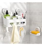 LUXEAR Shower Caddy Suction Cup 2 Pack Suction Shower Basket + Soap Dish Holder NO-Drilling Remov...