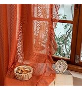 Sutuo Home Terracotta Ruffle Boho Lace Curtains 84 Inches Long for Living Room&amp;Bedroom, Burnt Ora...