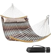 Double Hammock, 11 FT Quilted Fabric 2 Person Hammock for Outside with Detachable Pillow, Foldabl...