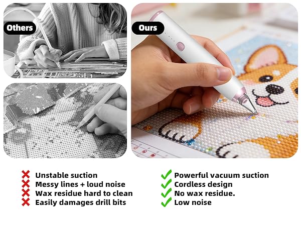 Electric Diamond Painting Pen, Vacuum Diamond Art Pen no Wax Needed Cordless &amp;amp; Quiet