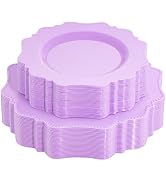 COLOSUS Disposable Plastic Plates 60Pcs, Lavender Purple plastic Party Plates, Heavy Duty 30 Dinn...