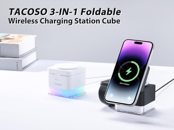 Wireless Charger Charging Station Cube 3 in 1 MagSafe Charger Stand for iPhone AirPods Apple Watch