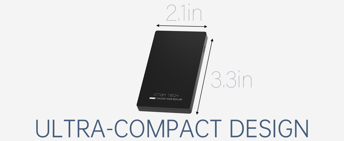 Dual USB Output Super Slim Power Bank Ultra Thin, Attom Tech 3000mAh Portable Charger Mini