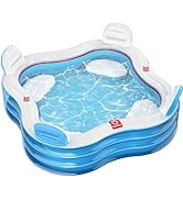 QPAU Inflatable Swimming Pool, Full-Sized Blow Up Pool with Seats and Backrests, Kiddie Pool for ...