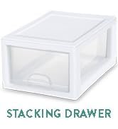 Sterilite 6-Pack 6 Quart Stacking Drawer, Clear Storage Closet Organizer, White Frame - Stackable...