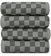 Jacquotha Soft Hand Towels 4 Pack, Grey Checkered Face Towel Set for Bathroom Kitchen, Decorative...
