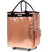 CIMAZHEN (Medium,Rose Gold) Reusable Grocery Bag on Wheels, Foldable Rolling Tote Bag with 3 Hand...