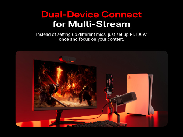 MAONO PD100W Wireless Microphone for PC,USB Gaming Mic with One-Click Noise Reduction