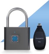 KENRONE Fingerprint Padlock with Emergency Key, IP66 Waterproof and Rustproof, Outdoor Indoor Uni...