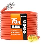 75 FT Outdoor Extension Cord Waterproof, 16/3 Gauge Heavy Duty 3 Prong Power Cord with Lighted In...