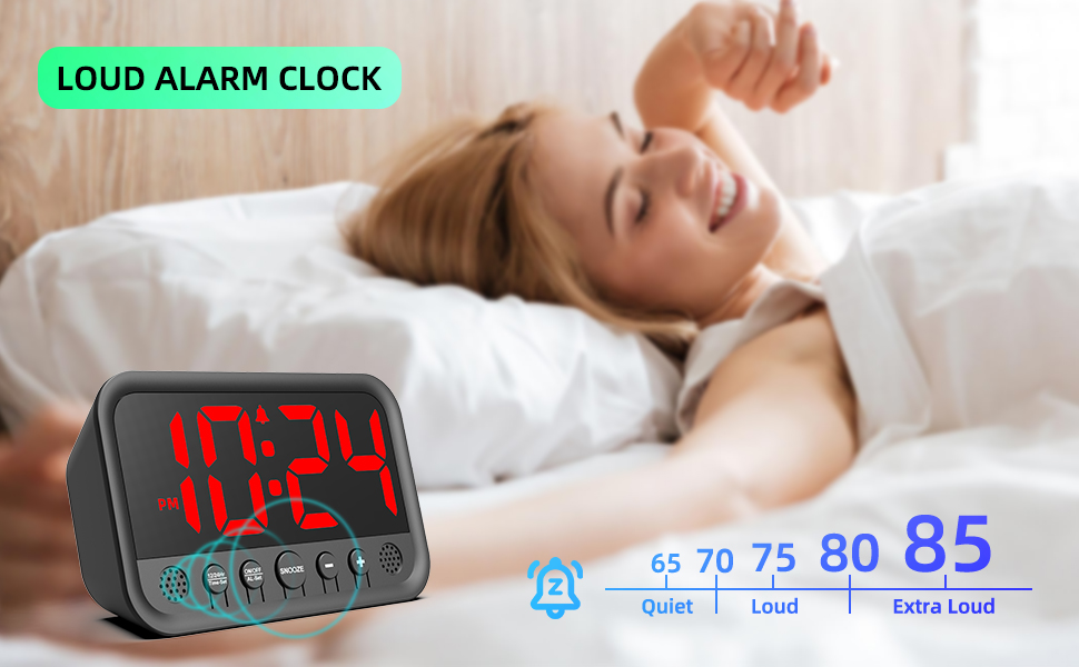 Loud Alarm Clock with 5-Level Buzzer Volume
