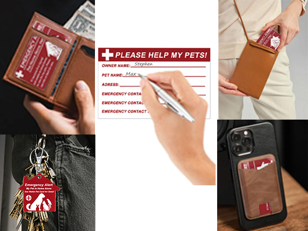 My Pet is Home Alone Emergency Contact Wallet Card and key tag