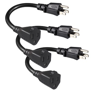 Short Power Extension Cord 6inch - Black 3 Prong Mini Indoor Grounded Extension Cord