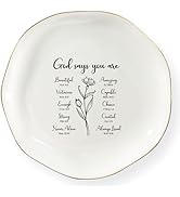 YZMICSTAR Christian Women's Jewelry Dish Tray, 'God Says You Are' Pattern, White, Glazed Ceramic,...