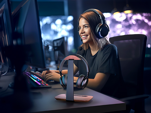 wooden gaming headset stand headphones stand