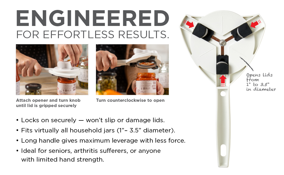 Engineered for effortless results opens lids from 1&amp;#34; to 3.5&amp;#34; in diameter