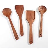 Acacia Wooden Utensils Set 4 Pcs,Nonstick Wooden Kitchen Utensil Set,Wooden Spoon Set inicluding ...