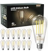TJOY 12 Pack Vintage 8W ST58 LED Edison Light Bulbs, Dimmable, 60W Equivalent, 800Lumens, 2700K W...