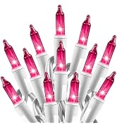 Minetom Clear Christmas Pink String Lights 100 Count 20 Feet | Detachable Incandescent Bulb for I...