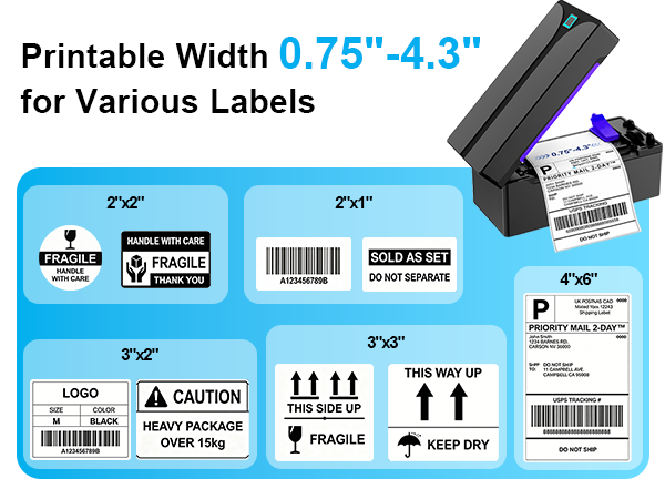 N40 4x6 shipping label printer support width 0.75-4.3 inches thermal labels, colored sticker labels