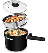 Topwit Hot Pot Electric with Steamer, 1.5L Ramen Cooker, Non-Stick Frying Pan, Electric Pot for P...