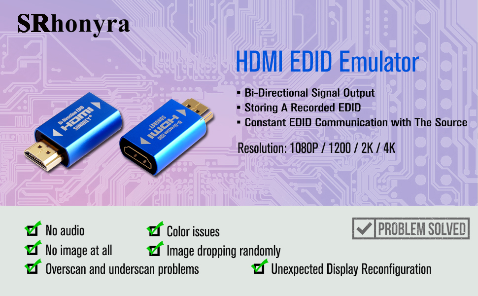 SRhonyra EDID Emulator HDMI adapter 1080P 1200 2K 4K