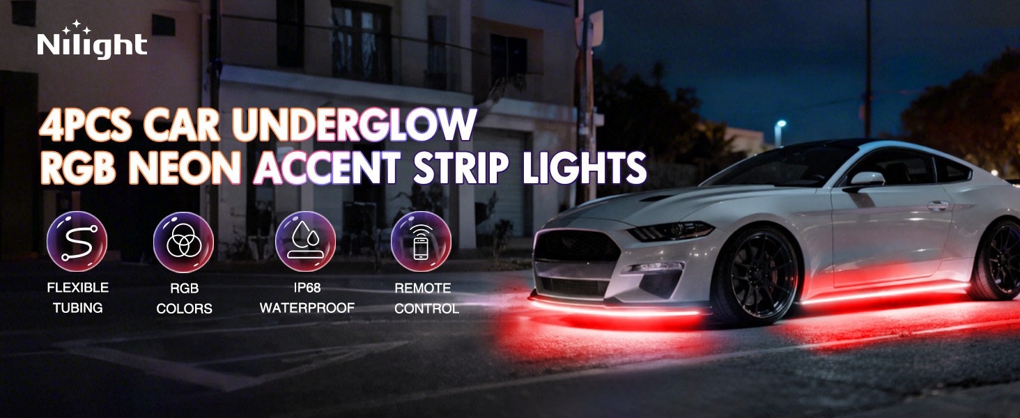 Nilight 4Pcs Car Underglow Neon Accent Strip Lights