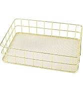 Gold Wire Mesh Basket - Decorative Storage Tray for Kitchen Counter, Bathroom Office,Stackable Me...