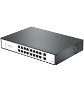 XikeStor 18 Port Gigabit PoE Switch, 16x 1G PoE Ports &amp; 2X 1G RJ45 Uplink, 250W High Speed Networ...