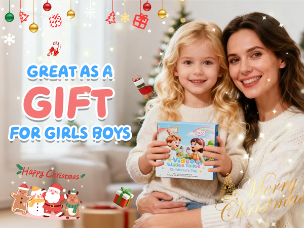 Text reads 'GREAT' and 'GIFT FOR GIRLS BOYS'. Festive party scene with colorful hanging decorations, confetti, and celebration elements.