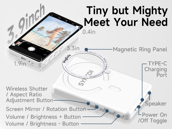 SYNCO Tiny but Mighty selfie monitor screen