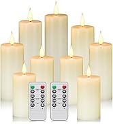 Flameless battery Operated LED candles with10 key button remote control 24-hour timer Set of 9 el...
