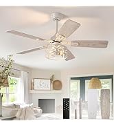 Depuley 52-Inch Ceiling Fans with Lights: Caged Ceiling Fans Dual Finish 5 Blades - Farmhouse Cei...