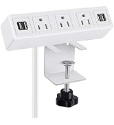 3 AC Outlet Desk Clamp Power Strip White, Desk Mount USB Charging Power Station, Removable Deskto...