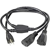 2 Way Power Splitter and 3' Extension Cord, 1 to 2 Cable Strip With 3 Pronged Outlet and Y Style ...
