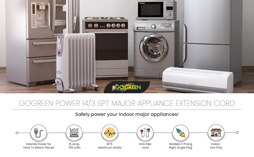 GoGreen Power GG-25603 14/3 3' SPT A/C Extension Cord - Beige