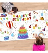 Childom 1 Pack Birthday Coloring Tablecloth Disposable Birthday Tablecloths 30x72 Inch Coloring T...