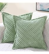 decorUhome Decorative Spring Sage Green Throw Pillow Covers 18x18 Set of 2 with Splicing, Boho So...