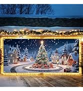 7 x 16 ft Christmas Garage Door Banner for Outdoor Decorations – Cartoon Christmas Tree with Gift...